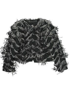 Alice & Olivia Kidman Embellished Fringe Boxy Jacket in Black Silver